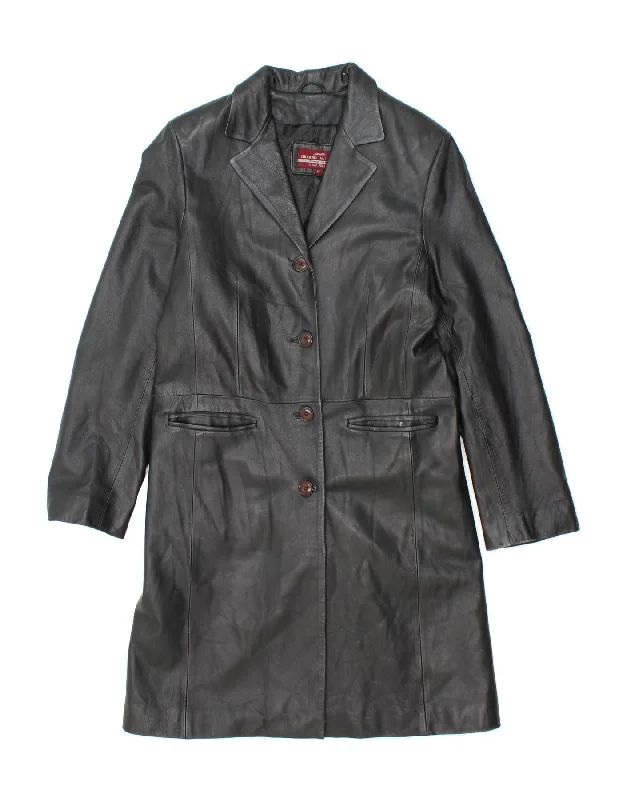 Super Savings VINTAGE Womens Leather Coat IT 46 Large Black Leather