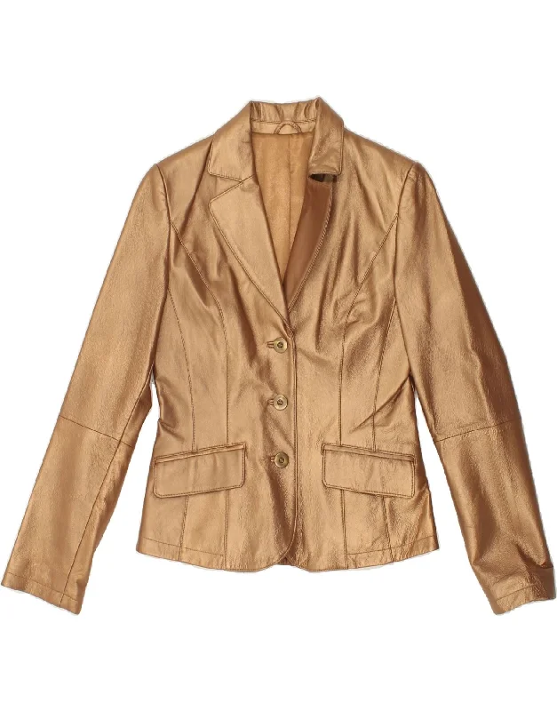Don't Delay VINTAGE Womens 3 Button Blazer Jacket EU 38 Medium Gold Leather