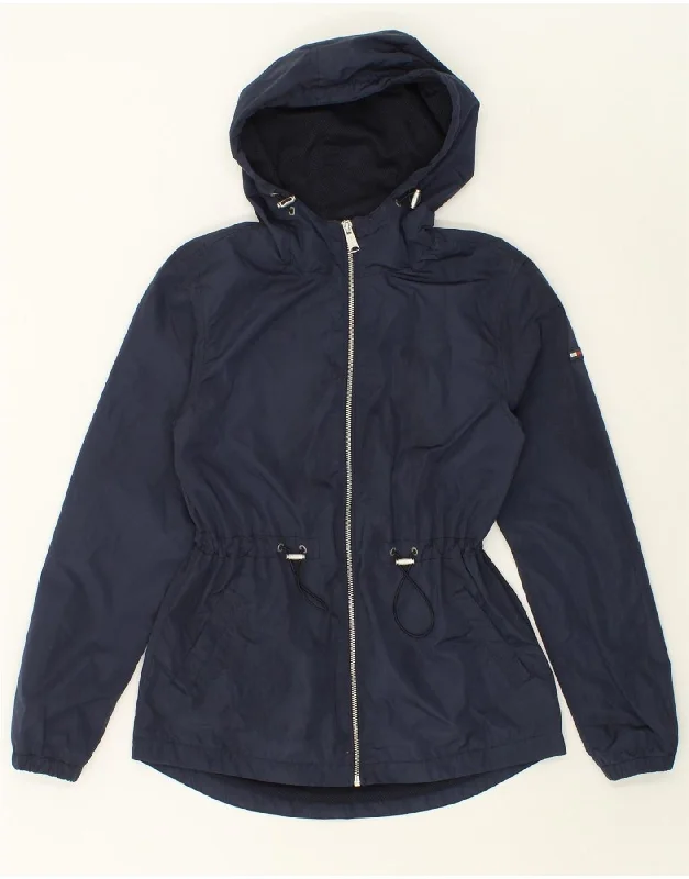 Your Weekend, Your Savings TOMMY HILFIGER Womens Hooded Rain Jacket UK 6 XS Navy Blue Polyester Your Weekend, Your Savings TOMMY HILFIGER Womens Hooded Rain Jacket UK 6 XS Navy Blue Polyester