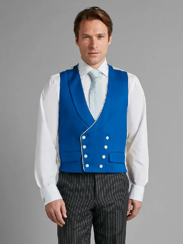 New Arrival Double Breasted Wool Waistcoat With Piping - Royal Blue
