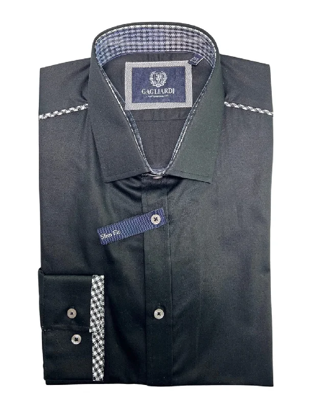 Act Now Plain Black Satin Shirt