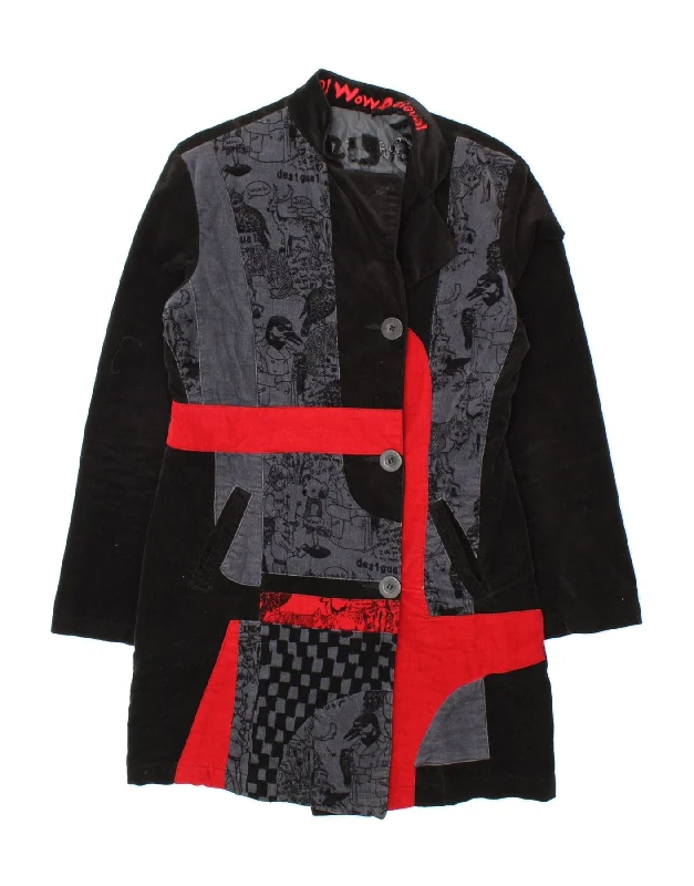 Weekend Savings Bonanza DESIGUAL Womens Graphic Overcoat EU 42 Large Black Patchwork Cotton Weekend Savings Bonanza DESIGUAL Womens Graphic Overcoat EU 42 Large Black Patchwork Cotton