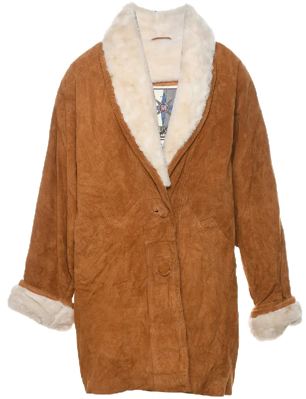 Now or Never Shearling Lined Brown Suede Jacket - L
