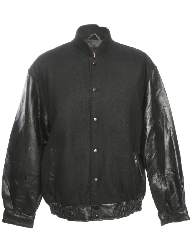 Super Bargain Single Breasted Black Varsity Jacket - M