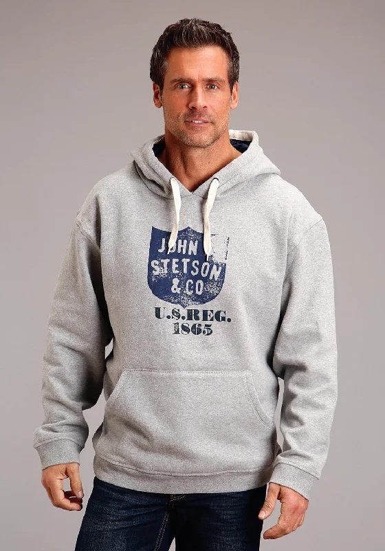 Take Advantage Stetson Mens Heather Grey Cotton Blend Distressed Shield Crest Hoodie