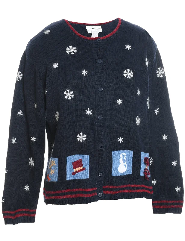 Special Price Snowfall Design Christmas Cardigan - L