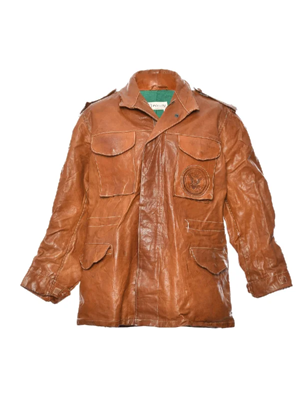 Super Sale Single Breasted Brown Classic Leather Jacket - L