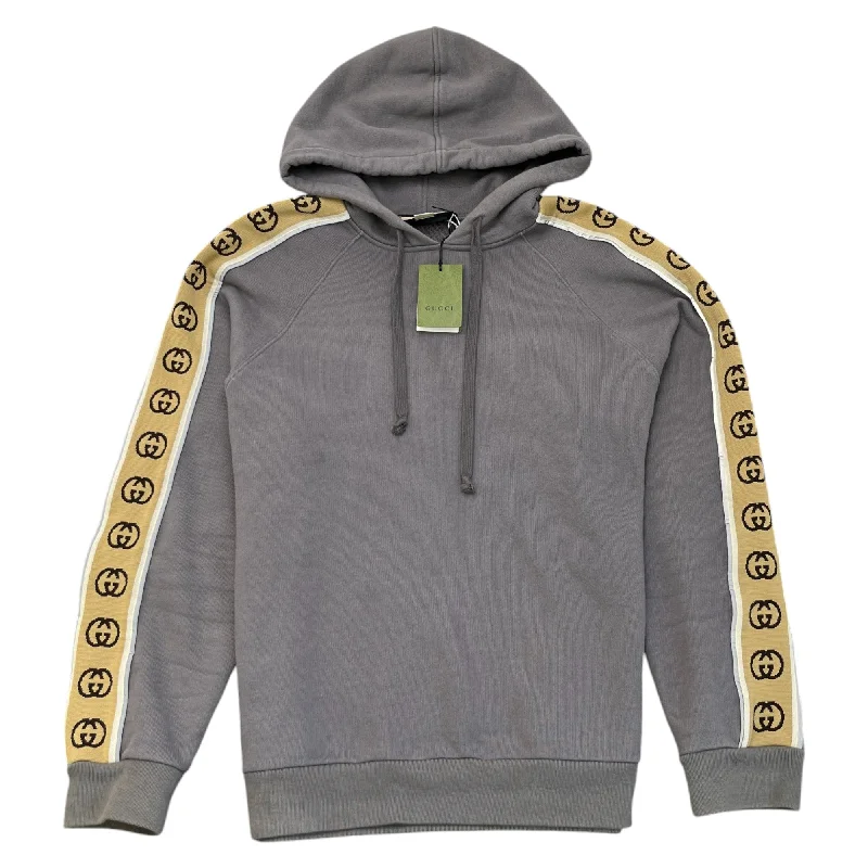 Closeout Deal Men's Gg Logo Tape Hoodie Grey Size M