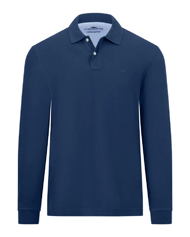 Weekend Savings Extravaganza Fynch-Hatton Long Sleeved Supima Blue Polo Shirt