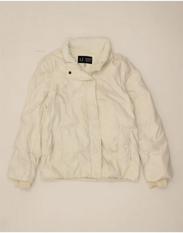 Super Deal ARMANI JEANS Womens Padded Jacket EU 42 Large White Polyamide