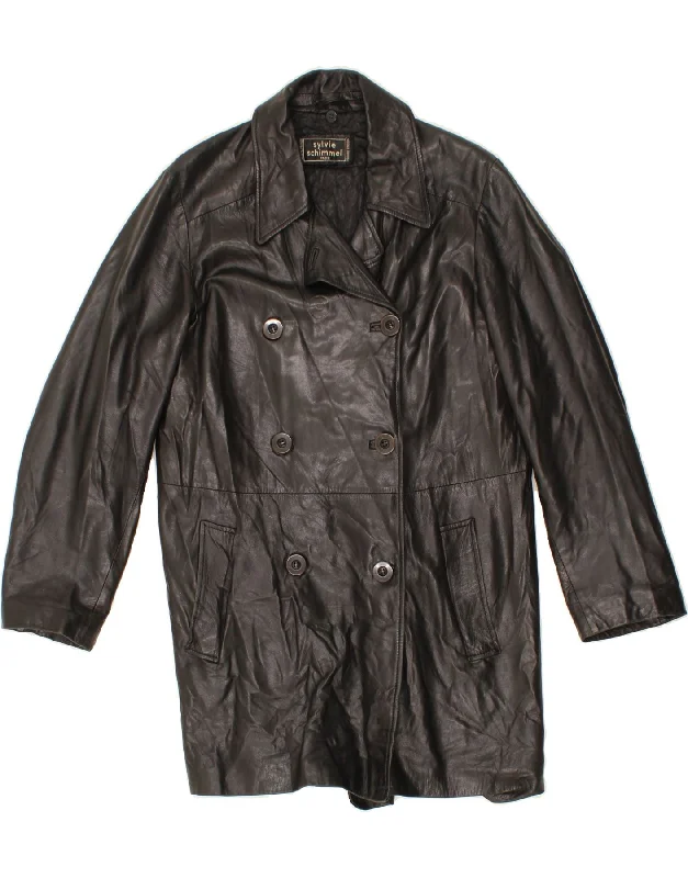 Exclusive Weekend Offers Inside VINTAGE Womens Double Breasted Leather Coat EU 40 Medium Black Leather Exclusive Weekend Offers Inside VINTAGE Womens Double Breasted Leather Coat EU 40 Medium Black Leather
