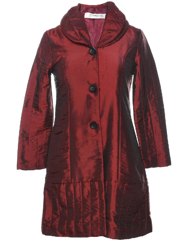 Weekend Bargains Await You Single Breasted Long Maroon Metallic Evening Jacket - S