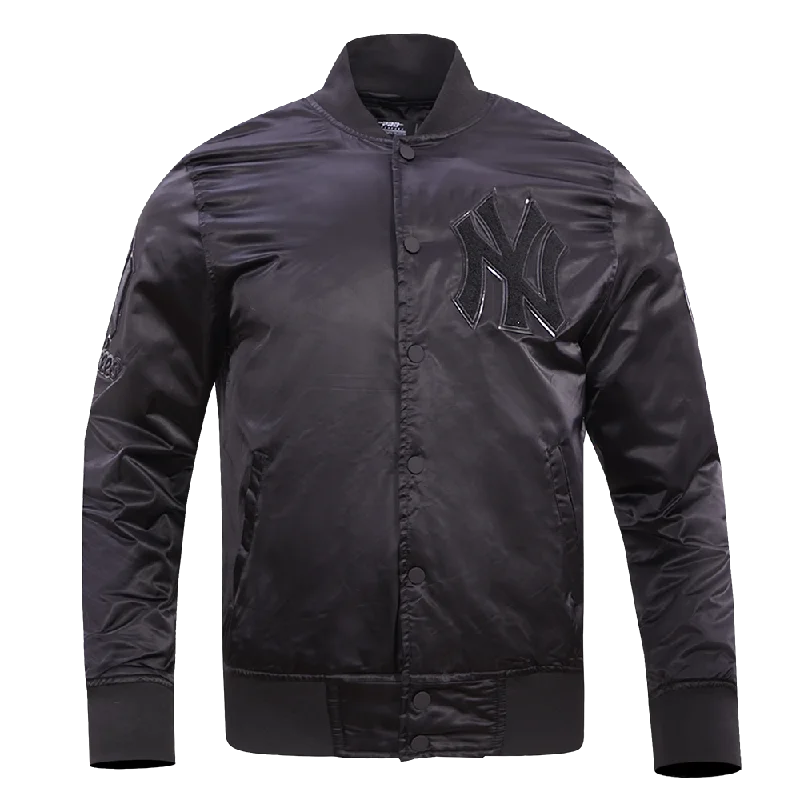 Super Discount MLB NEW YORK YANKEES TRIPLE BLACK LOGO MEN'S SATIN JACKET (BLACK)