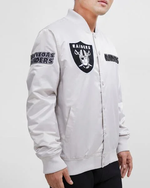 Markdown Sale NFL LAS VEGAS RAIDERS CHEST HIT MEN'SLOGO SATIN JACKET (SILVER)