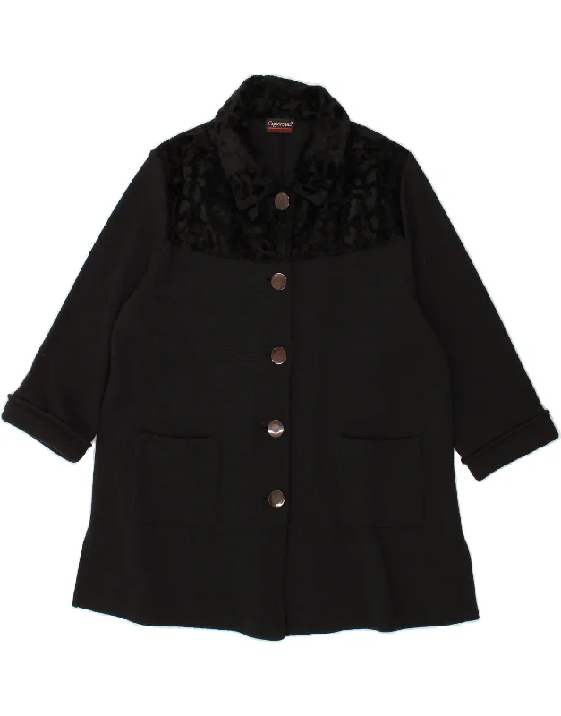 Weekend Discounts to Grab VINTAGE Womens 3/4 Sleeve Overcoat UK 10 Small Black Wool