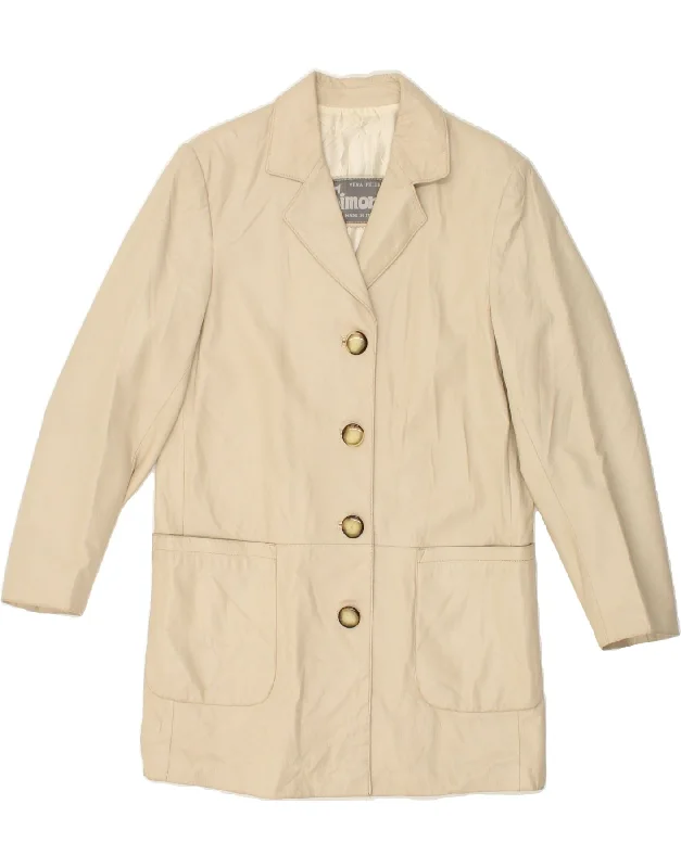 Midnight Sale SIMON Womens Leather Coat IT 42 Medium Beige Leather