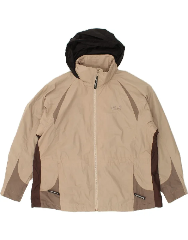 Weekend Discounts to Celebrate JACK WOLFSKIN Womens Hooded Rain Jacket UK 14/16 Large Beige Colourblock Weekend Discounts to Celebrate JACK WOLFSKIN Womens Hooded Rain Jacket UK 14/16 Large Beige Colourblock