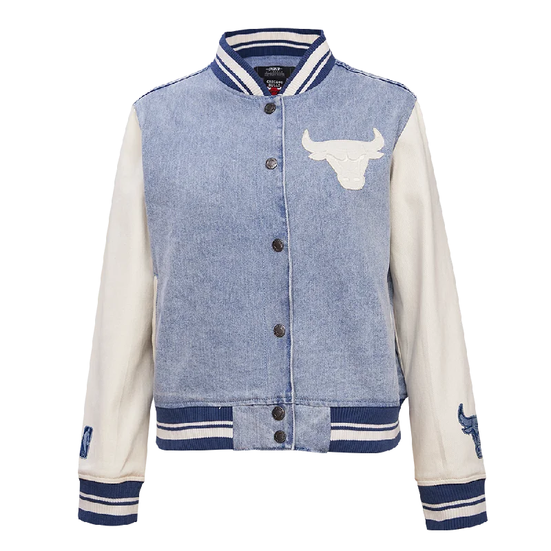Unmissable Offer NBA CHICAGO BULLS VARSITY BLUES WOMEN'S DENIM WOMEN'S VARSITY JACKET (DENIM/LINEN) Unmissable Offer NBA CHICAGO BULLS VARSITY BLUES WOMEN'S DENIM WOMEN'S VARSITY JACKET (DENIM/LINEN)