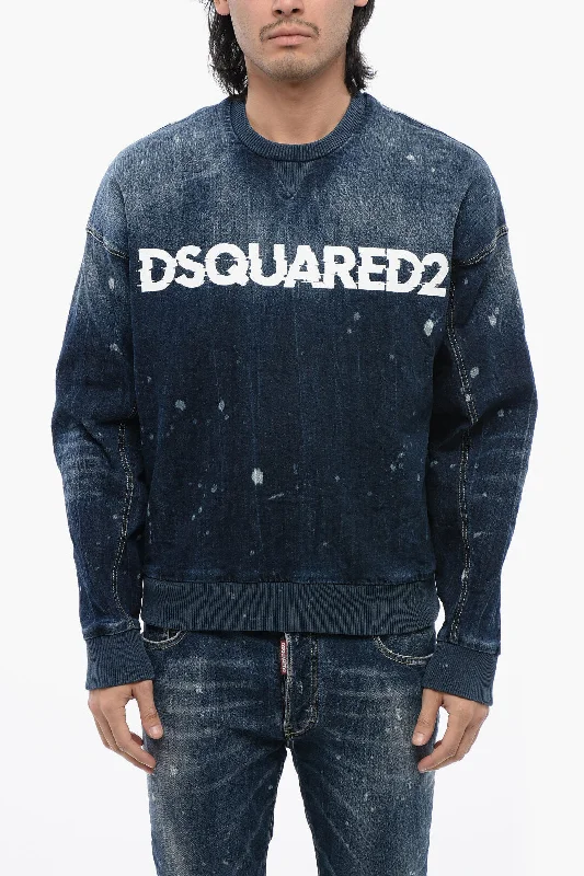 Weekend Savings Galore Dsquared2 Crew Neck Denim Sweatshirt With Printed Logo