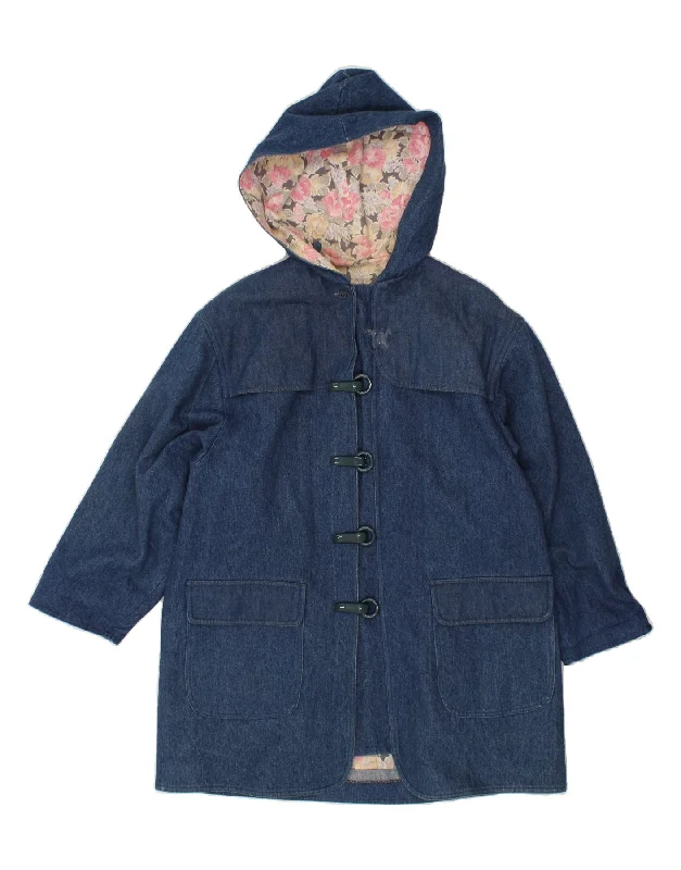 Weekend Savings Delight VINTAGE Womens Hooded Duffle Denim Coat UK 16 Large Blue