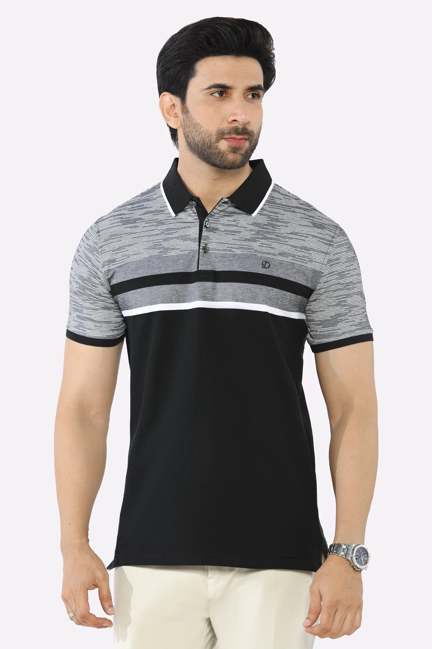 Deal Alert Black Yarn Dyed Polo