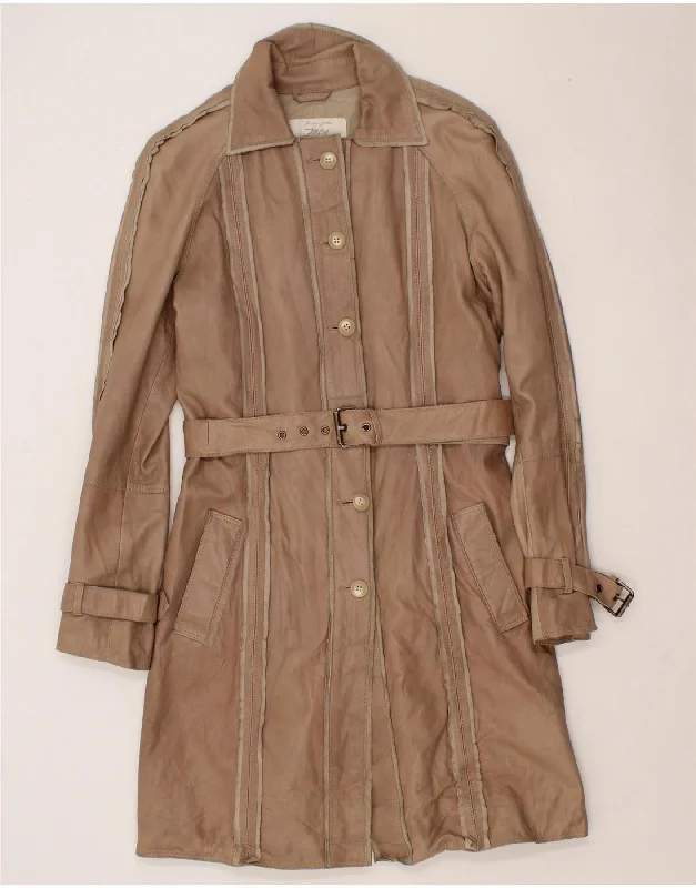 Take Action MARLBORO CLASSICS Womens Slim Fit Leather Coat EU 42 Large Brown Leather