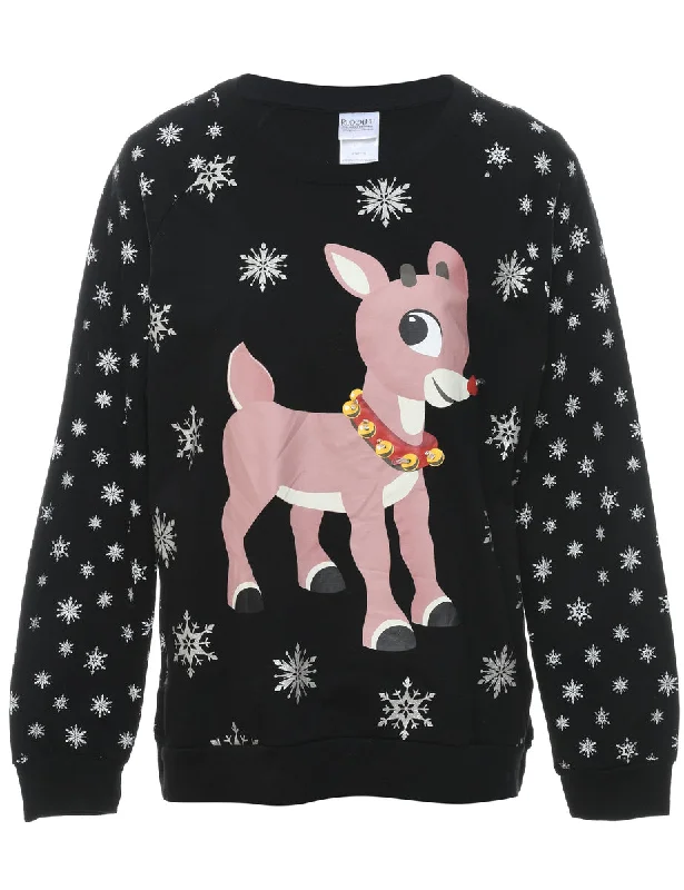 Shop and Save Snowfall Design Black Christmas Sweatshirt - L