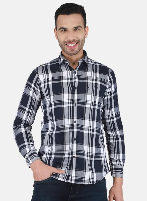 Price Slash Men NAvy Blue Check Shirt