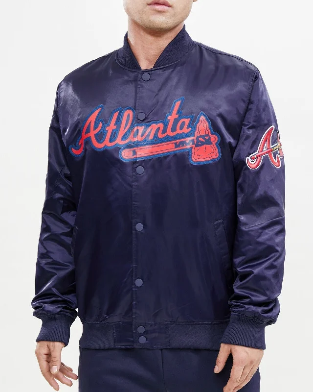 Hurry Up MLB ATLANTA BRAVES WORDMARK MEN'S SATIN JACKET (MIDNIGHT NAVY)