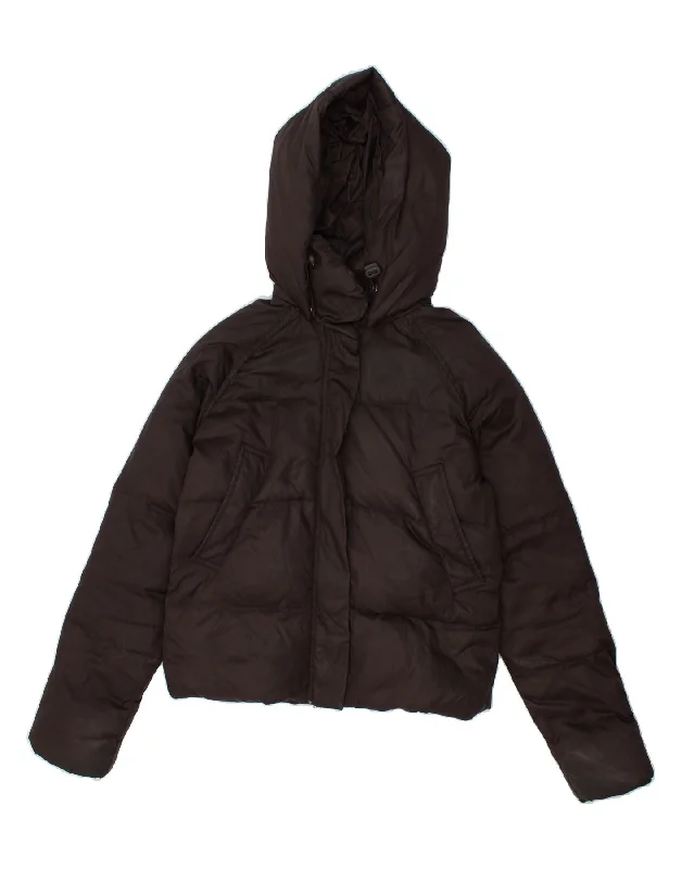 Super Discount BENETTON Womens Crop Hooded Padded Jacket UK 14 Medium Brown Nylon