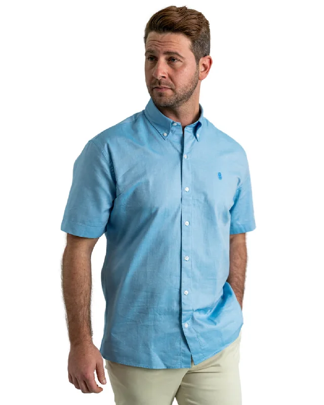 Weekend Specials to Enjoy Blue Cotton Oxford Short Sleeve Shirt