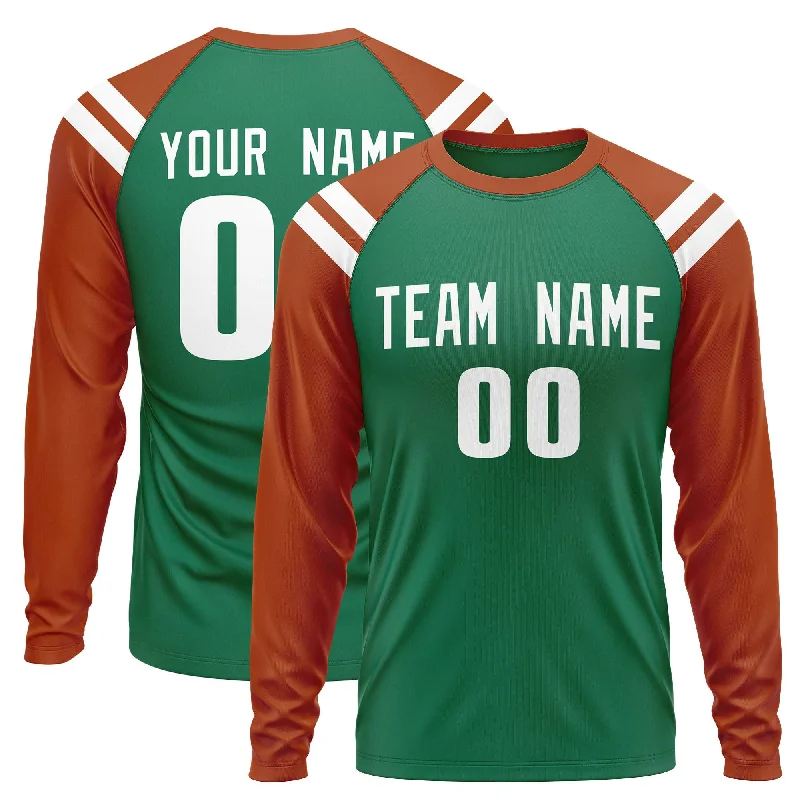 Online Deal Custom Kelly Green Texas Orange-White Crew Neck Personalized Raglan Long Sleeve Performance T-Shirt