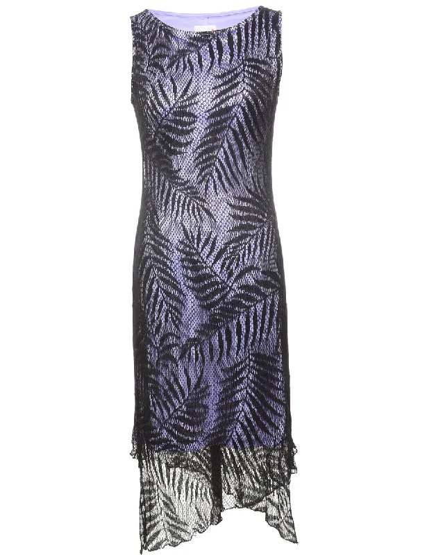 Buy Today Scarlett Leafy Design Black & Purple 1990s Evening Dress - S