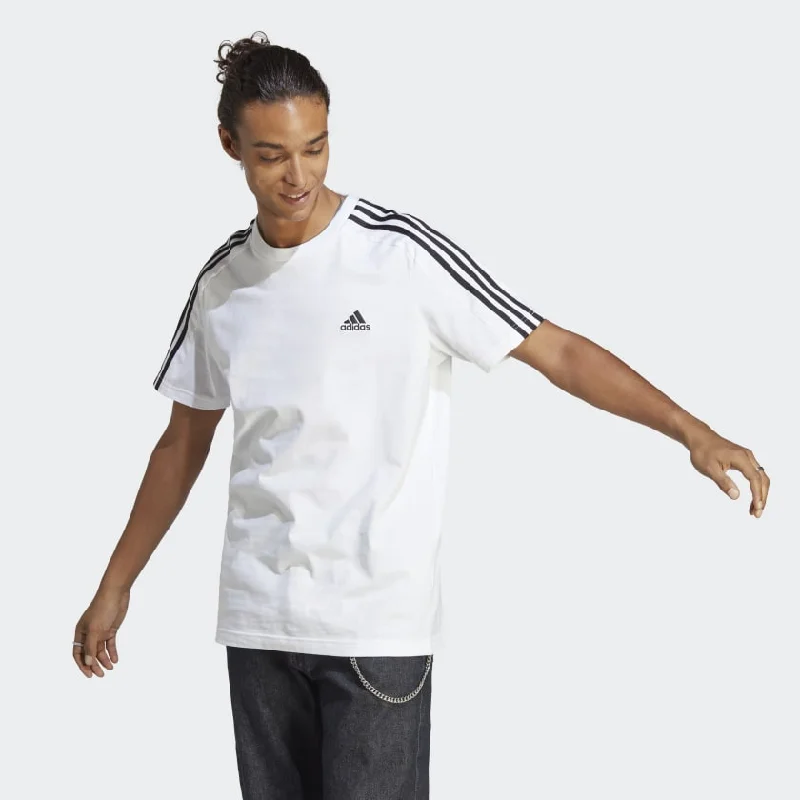 Weekend Specials You Can't Miss ADIDAS MEN'S ESSENTIALS SINGLE JERSEY 3-STRIPES WHITE TEE