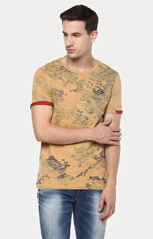 Crazy Savings Spykar Beige Cotton Slim Fit T-Shirt For Men