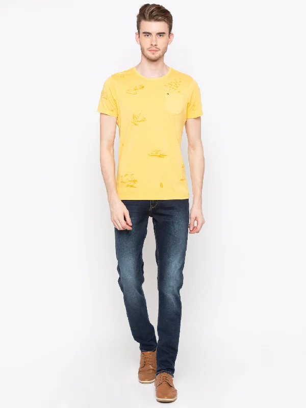 Buy Today Spykar Yellow Cotton Slim Fit T-Shirt For Men
