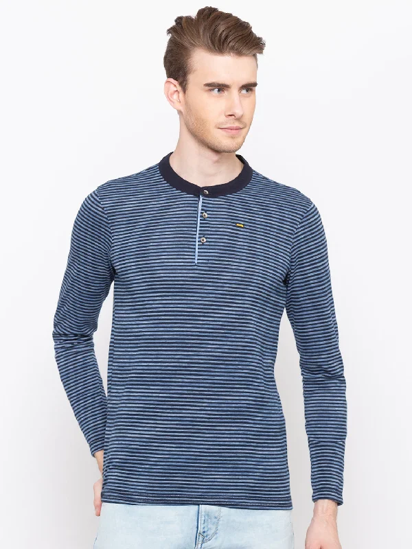 Big Savings Spykar Blue Cotton Slim Fit T-Shirt For Men