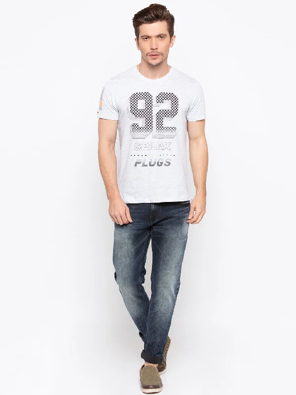 Mega Discount Spykar Men Grey Cotton Printed Half Sleeve T-Shirt