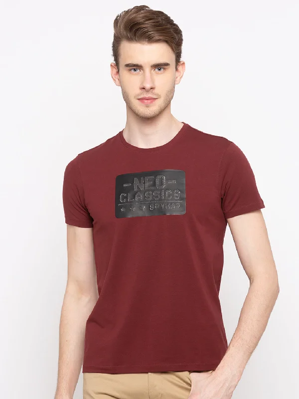 Weekend Savings Extravaganza Spykar Red Cotton Slim Fit T-Shirt For Men