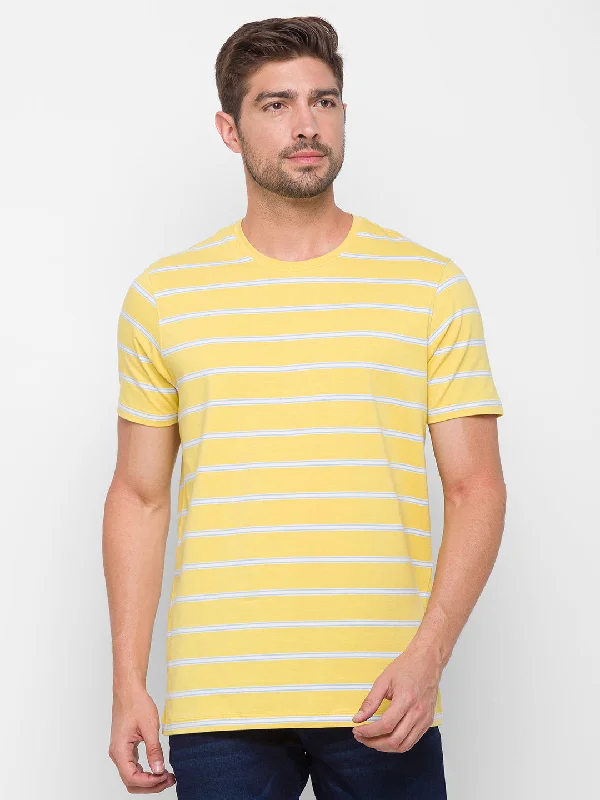 Weekend Discounts to Relish Spykar Men Yellow Cotton Slim Fit Round Neck T-Shirt
