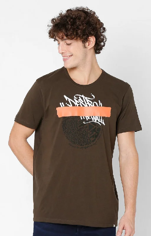 Weekend Savings Bonanza Spykar Men Green Cotton Slim Fit Round Neck T-Shirt