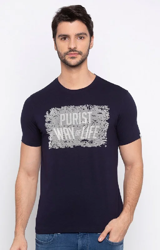 Weekend Specials to Love Spykar Blue Cotton Slim Fit T-Shirt For Men