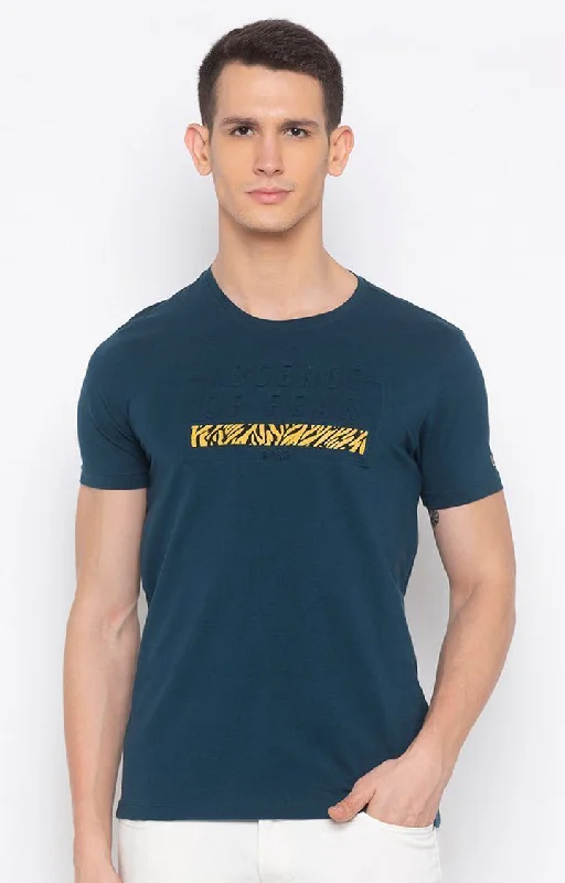 Weekend Discounts to Delight Spykar Blue Cotton Slim Fit T-Shirt For Men