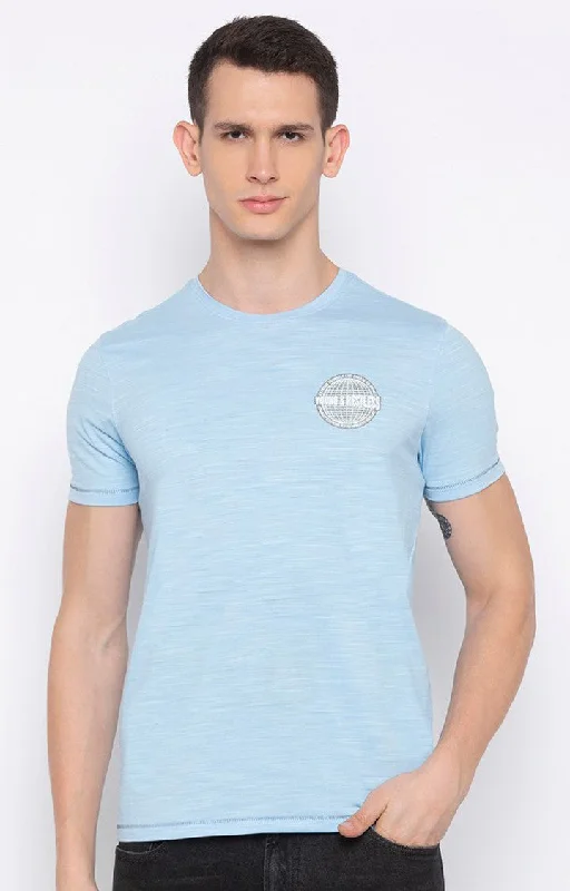 Weekend Offers That Excite Spykar Blue Cotton Slim Fit T-Shirt For Men