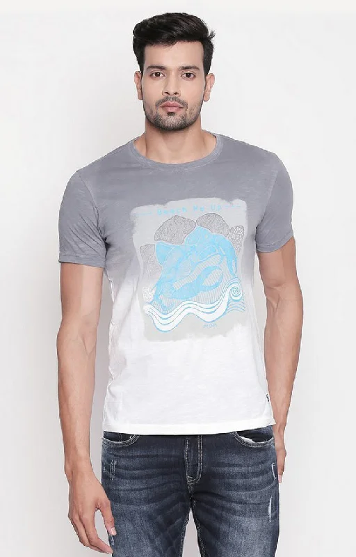 Final Clearance Spykar Men Grey Cotton Printed Half Sleeve T-Shirt