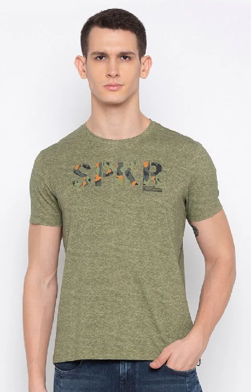 Weekend Bargains to Relish Spykar Green Cotton Slim Fit T-Shirt For Men