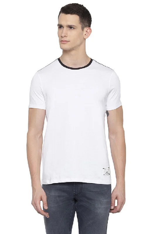 Sale Alert Spykar Men White Cotton Round Neck Casual T-Shirt