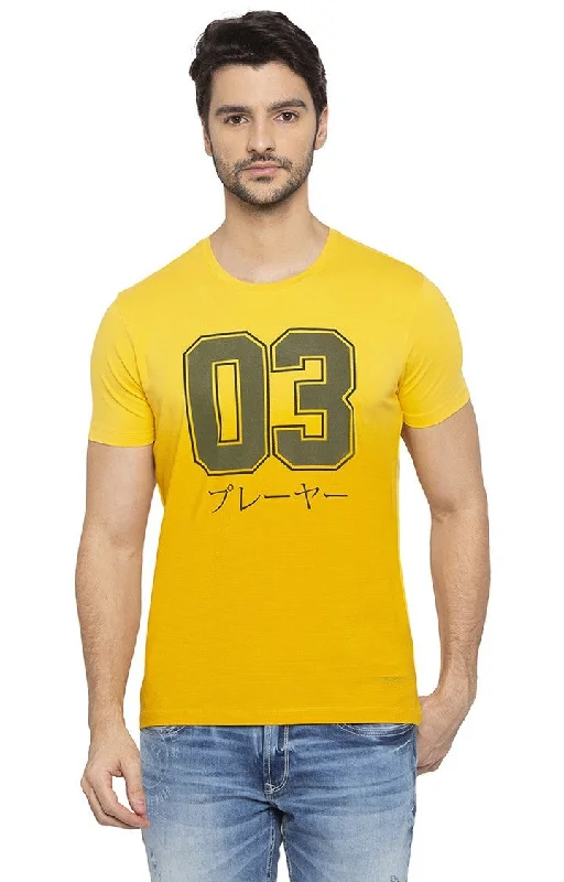 Weekend Offers That Shine Spykar Men Yellow Cotton Slim Fit Round Neck T-Shirt