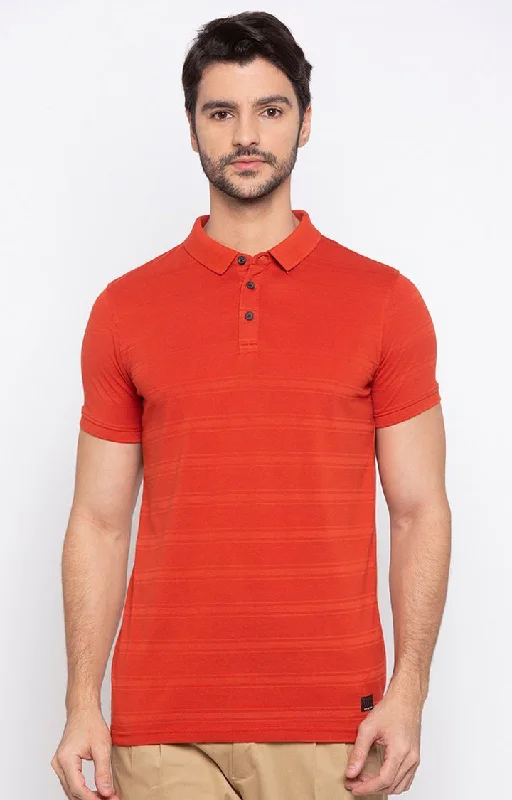 Weekend Shopping Extravaganza Spykar Red Cotton Slim Fit T-Shirt For Men