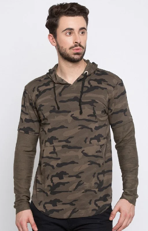 Year-End Clearance Spykar Men Green Cotton Slim Fit Hooded T-Shirt